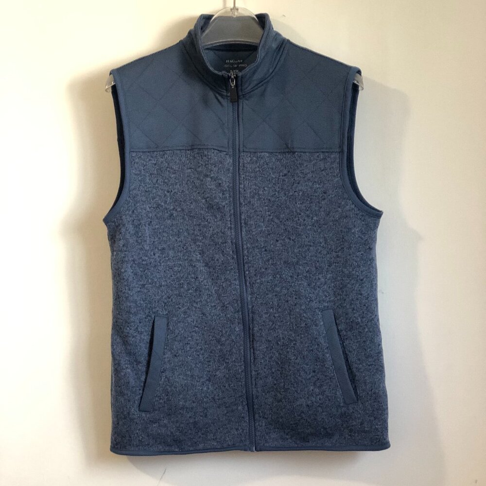 Haggar Mens Full Zip Vest cool 18 pro Stand up collar Blue Small